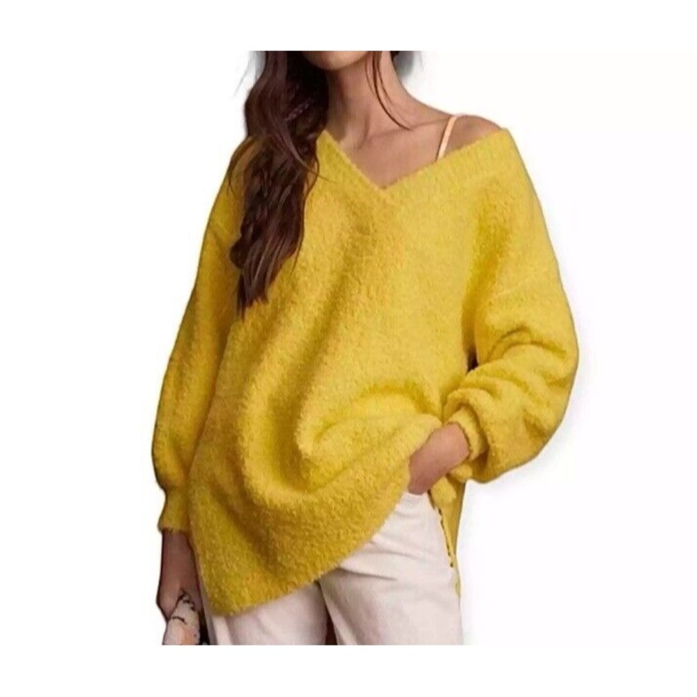 Anthropologie Pilcro Teddy Oversized Sweater M Yellow Fuzzy Soft Wool Blend Cozy